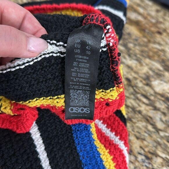 ASOS Striped Colorful Crochet Cotton Blend Mini Skirt Size 10 - Picture 5 of 7